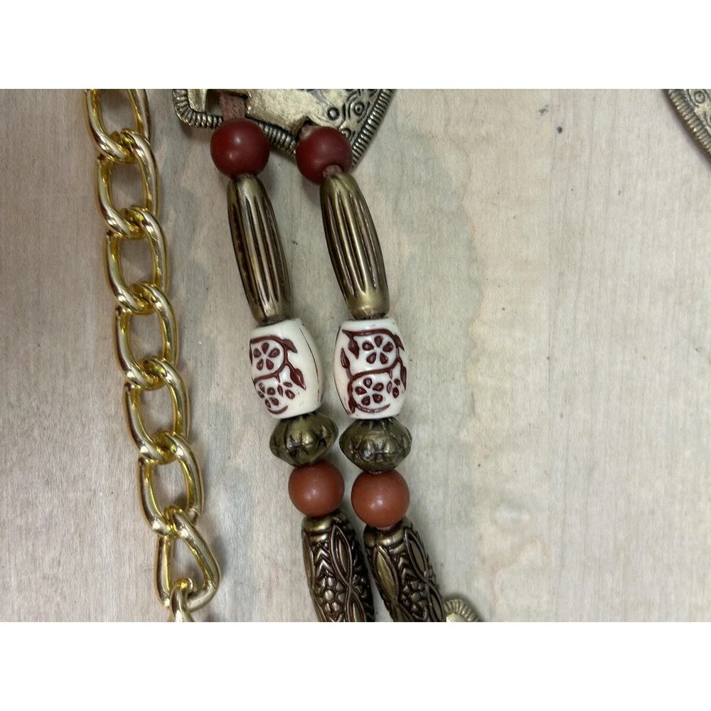 Vintage‎ Boho Western Concho Chain Belt Brass Tone Beaded Small Adjustable Women